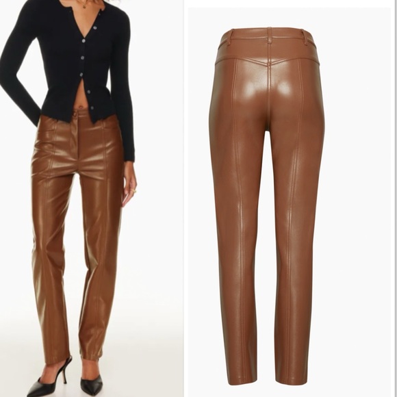ARITZIA Wilfred Rebel High-waisted Vegan Leather pants Pants In Cognac Size 0 - Picture 2 of 14